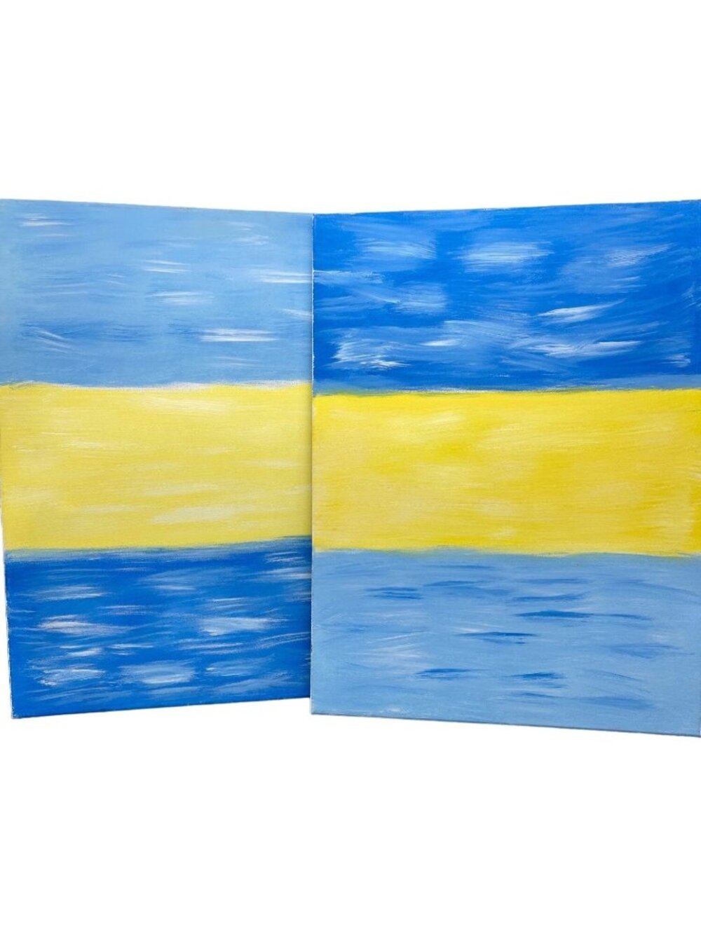 set of 2 Cavas art work ocean blue yellow sun painting 24x18" not signed READ